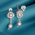 Geometric Pearl Drop Stud Earrings | 30mm Statement Earrings in Silver or Polished Brass | Modern Sculptural Drop Earrings