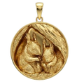Squirrel Pair Tree Nest Pendant – Gold, Silver & Brass Jewelry, Wildlife Animal Charm, Nature Inspired Collectible