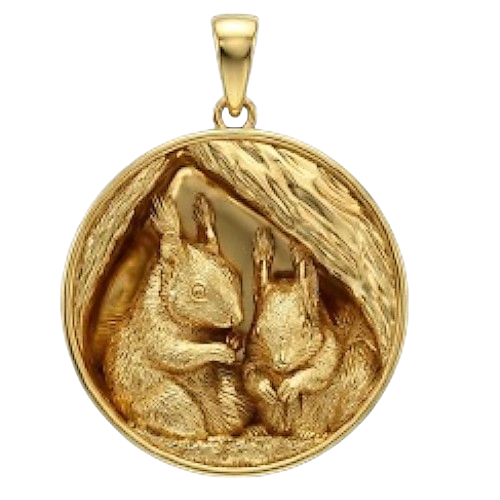 Squirrel Pair Tree Nest Pendant – Gold, Silver & Brass Jewelry, Wildlife Animal Charm, Nature Inspired Collectible