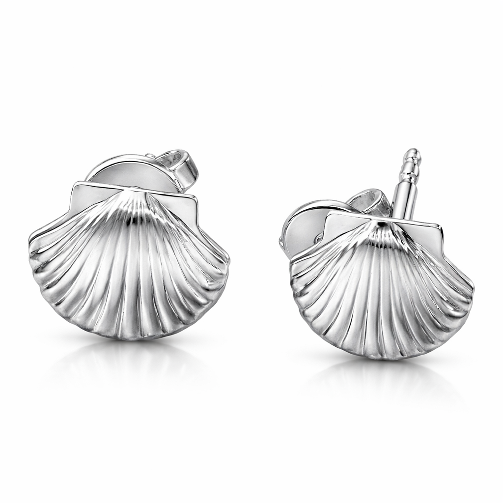 Silver and Bras Shell Stud Earrings, Seashell Earrings, Minimalist Beach Jewelry, Ocean Inspired Studs, Polished Brass Earrings, Summer Jewelry Gift