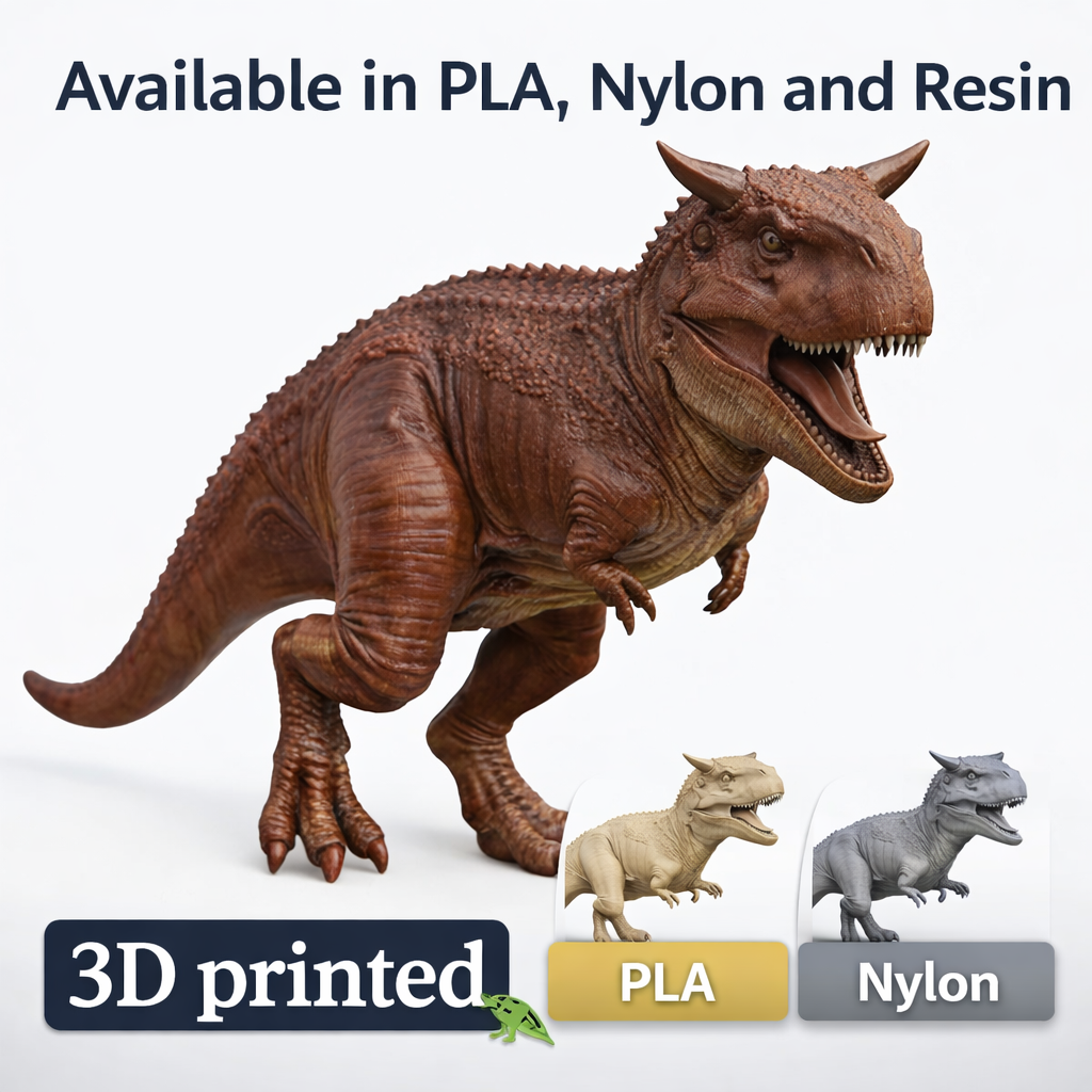 Carnotaurus Dinosaur Model 3D Printed Figure – Realistic Theropod Sculpture – PLA, Nylon & Resin Options – Collectible Dino Display (130x60x110mm)