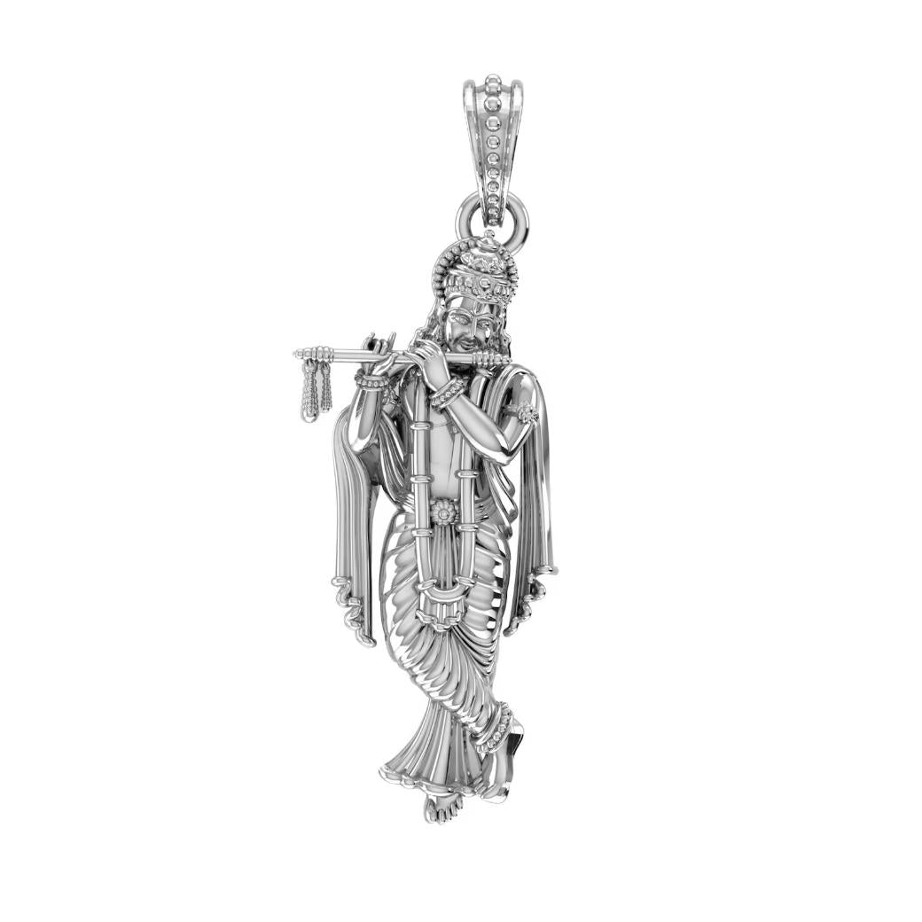 Lord Krishna Gold Pendant with Flute – Divine Full Figure Spiritual Jewelry