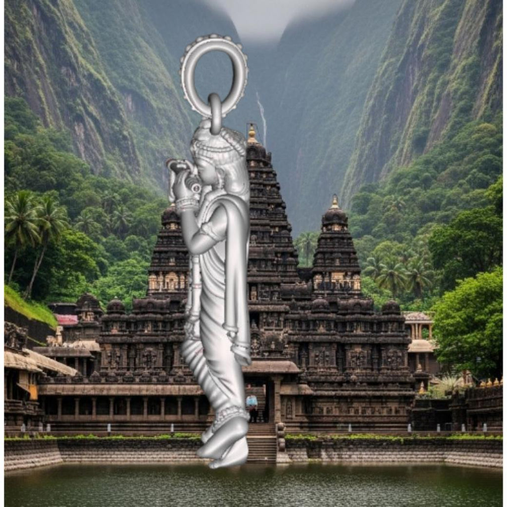 Lord Krishna Full Figure Pendant with Flute – Intricately Detailed Divine Sculpture in Silver or Brass