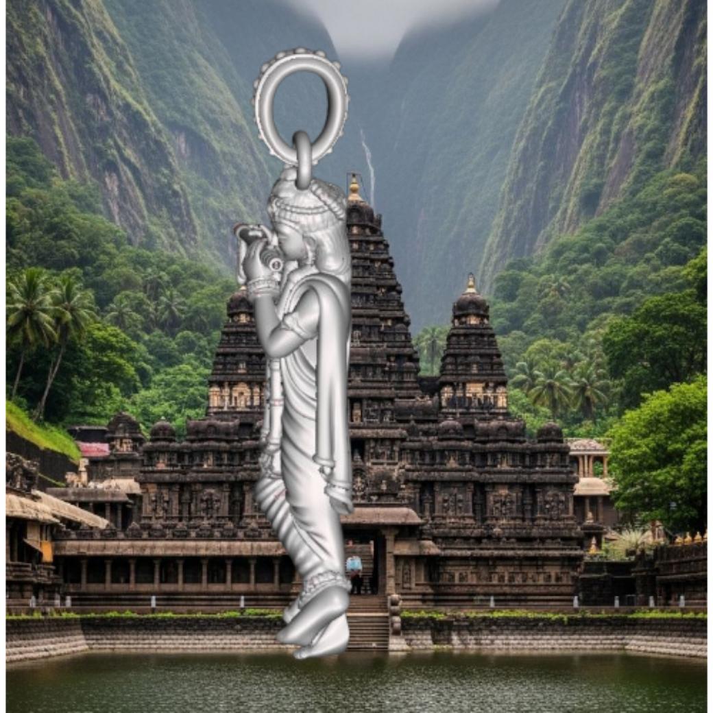 Lord Krishna Gold Pendant with Flute – Divine Full Figure Spiritual Jewelry