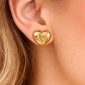 Gold Love Dove Heart Earrings, 14K 18K Gold Dove Studs, Romantic Heart Earrings, Bird Jewelry, Anniversary Gift for Her, Fine Gold Jewelry
