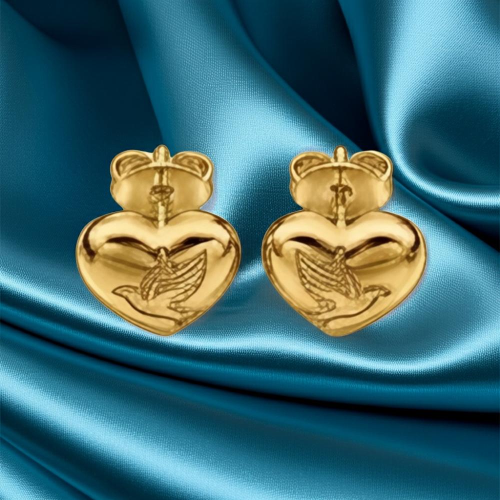 Love Dove Heart Stud Earrings | 925 Sterling Silver & Brass | Romantic Jewellery