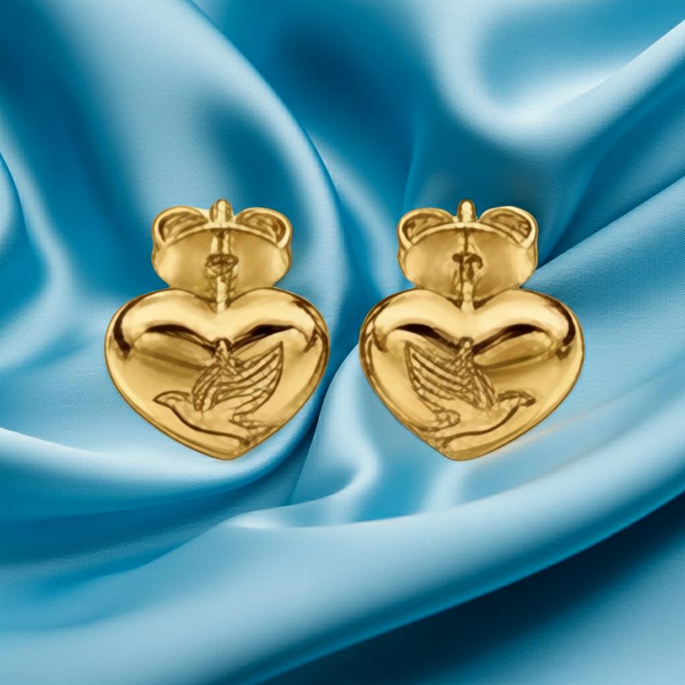 Gold Love Dove Heart Earrings, 14K 18K Gold Dove Studs, Romantic Heart Earrings, Bird Jewelry, Anniversary Gift for Her, Fine Gold Jewelry