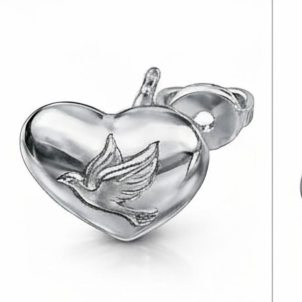Love Dove Heart Stud Earrings | 925 Sterling Silver & Brass | Romantic Jewellery