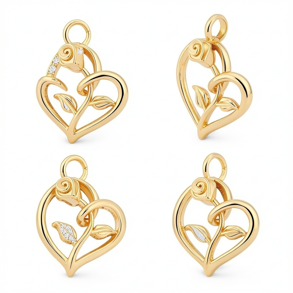 Golden Rose Heart Pendant Necklace – Solid 14K or 18K Gold – Romantic Floral Love Jewelry