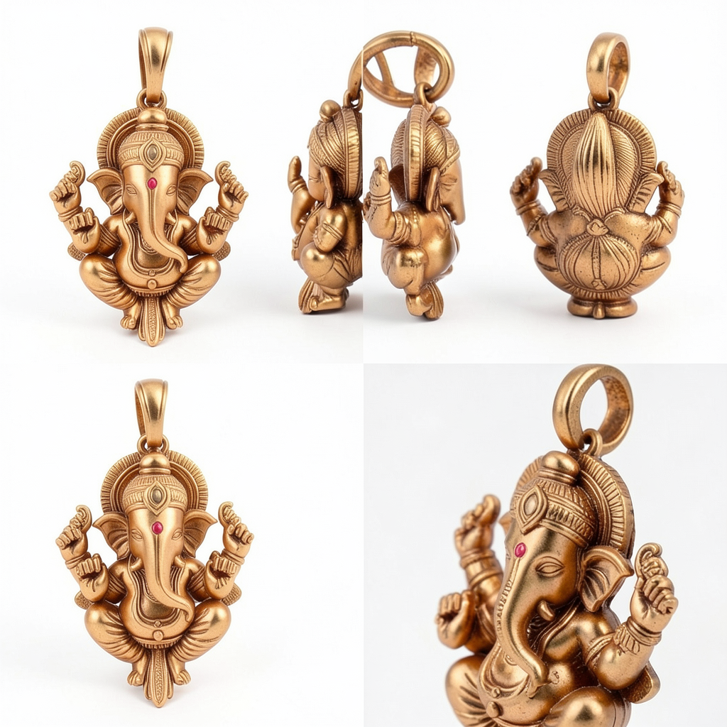 Gold Lord Ganesh Pendant with Intricate Fold Design – Sacred Modak & Blessing Gesture Charm