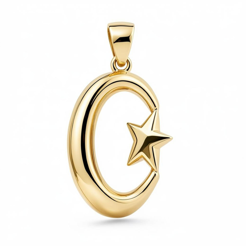 Crescent Star Pendant 30mm – Gold-Tone Metal Alloy – Religious Necklace Charm