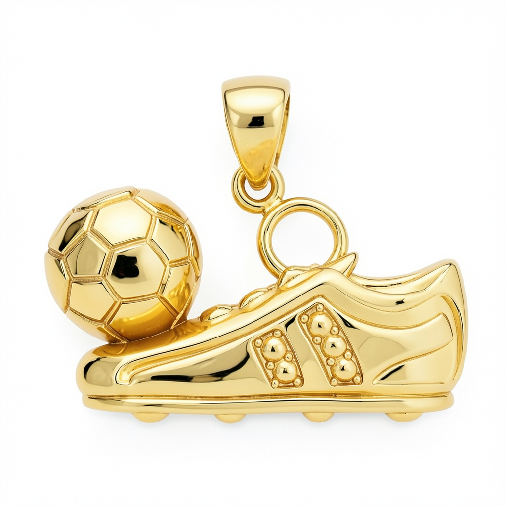 Football Boot Pendant with Ball 30mm Sports Necklace Charm Sterling Silver or Brass Jewelry