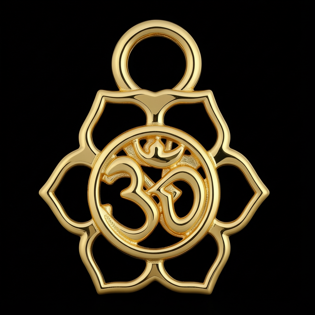 Golden Om Lotus Pendant 35x30mm – Ornamental Mandala Jewelry Charm – Casting Ready STL Design