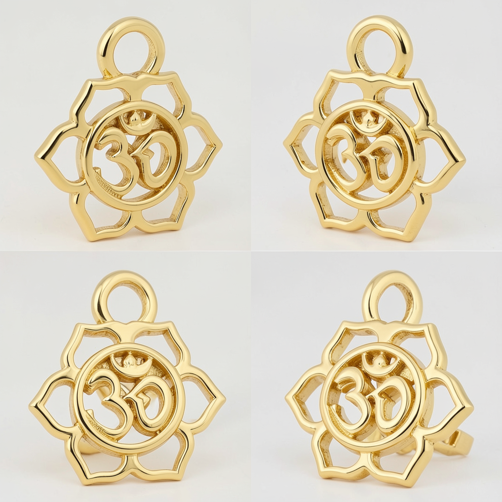 Golden Om Lotus Pendant 35x30mm – Ornamental Mandala Jewelry Charm – Casting Ready STL Design