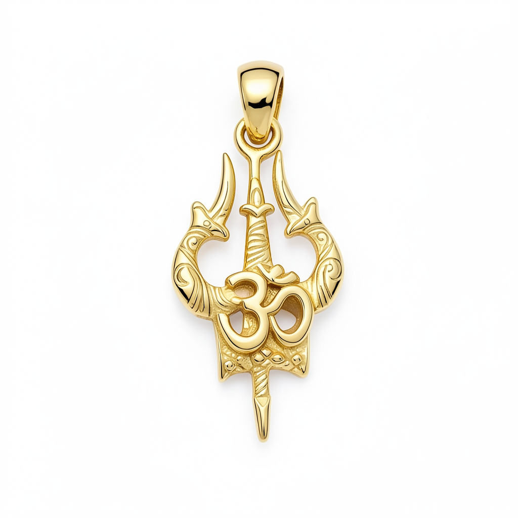Om Shiva Trishul Pendant 35x17mm – Ornamental Necklace Charm – Casting Ready Jewelry Design