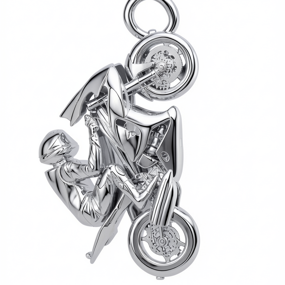 Sterling Silver Racing Motorbike Pendant Necklace – Detailed Sport Bike Charm for Bikers