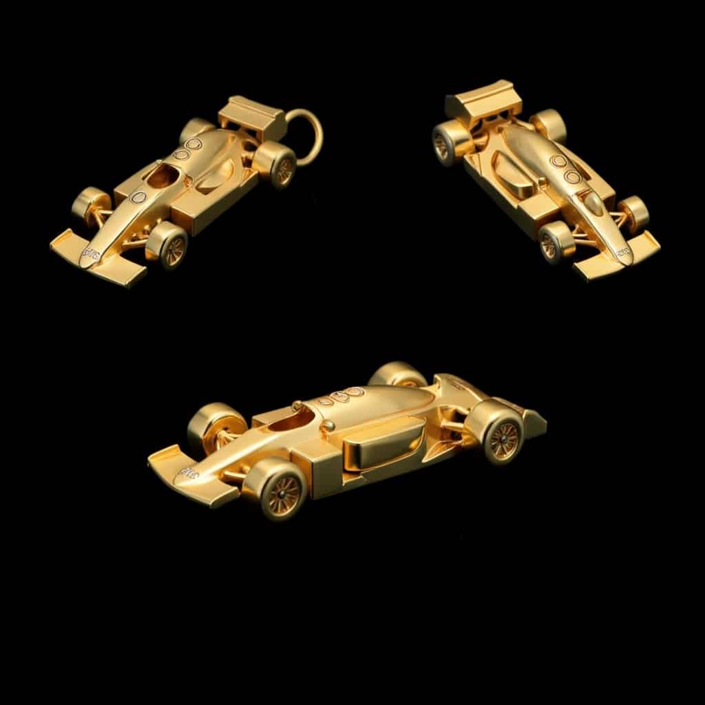 Solid Gold F1 Racing Car Pendant – Motorsport Luxury Charm | 35x15x6mm