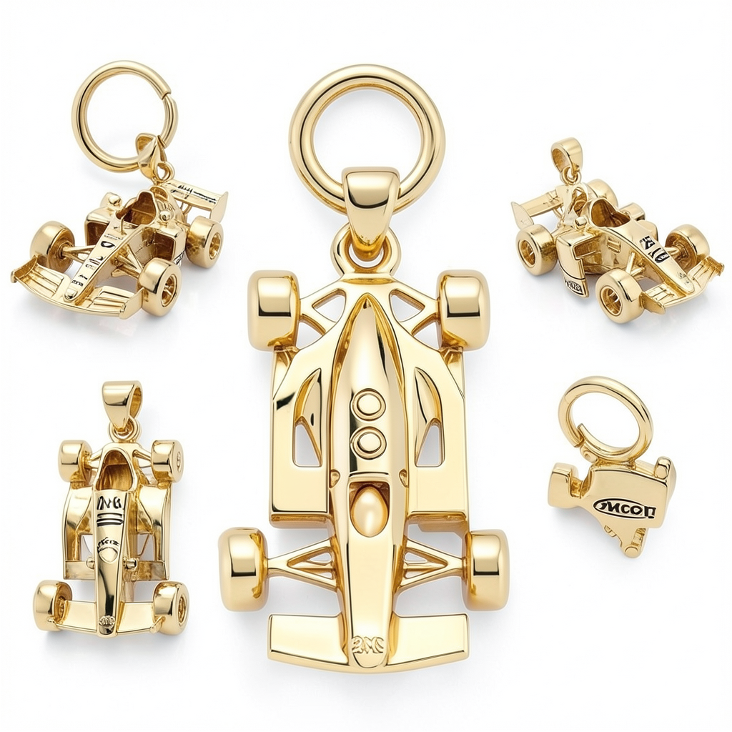 F1 Racing Car Pendant – Silver & Brass Motorsport Charm | 35x15x6mm