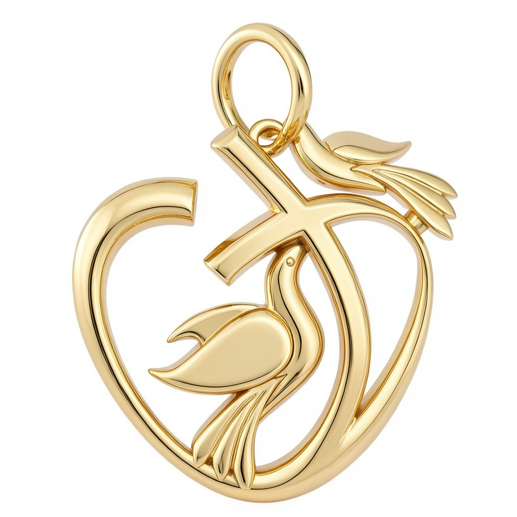 Solid Gold Heart and Dove Pendant - Symbolic Love and Peace Charm