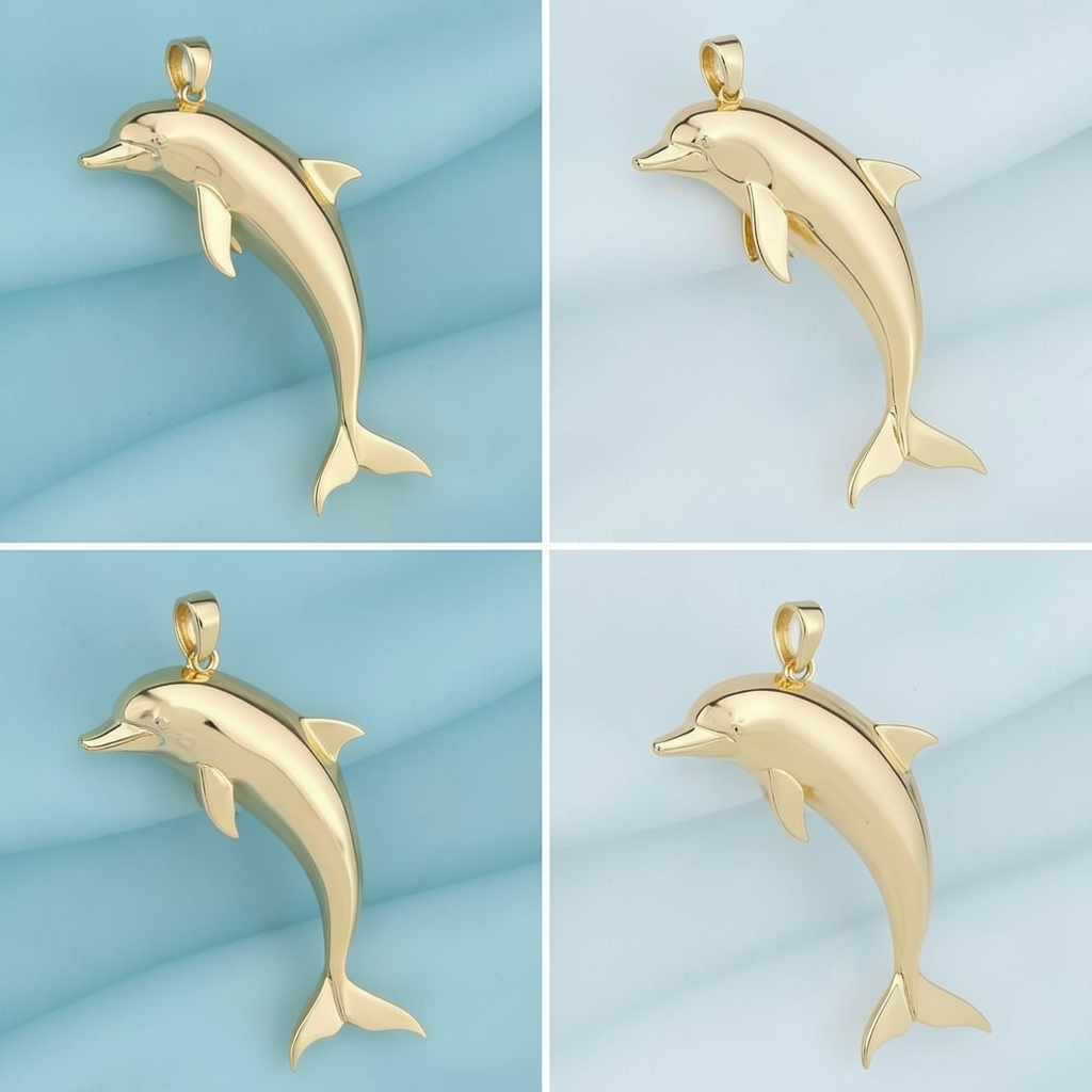 Solid Gold Dolphin Pendant 29mm – 10K 14K 18K Yellow White Rose Gold – Ocean Jewelry Charm – Marine Life Necklace