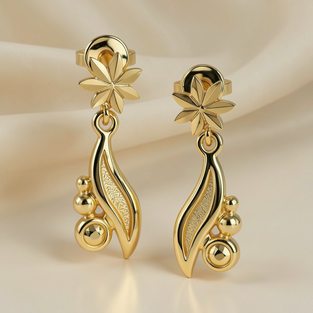 Gold Leaf Drop Earrings, Floral Statement Earrings, Lightweight Gold Dangle Earrings, Handmade Leaf Jewellery