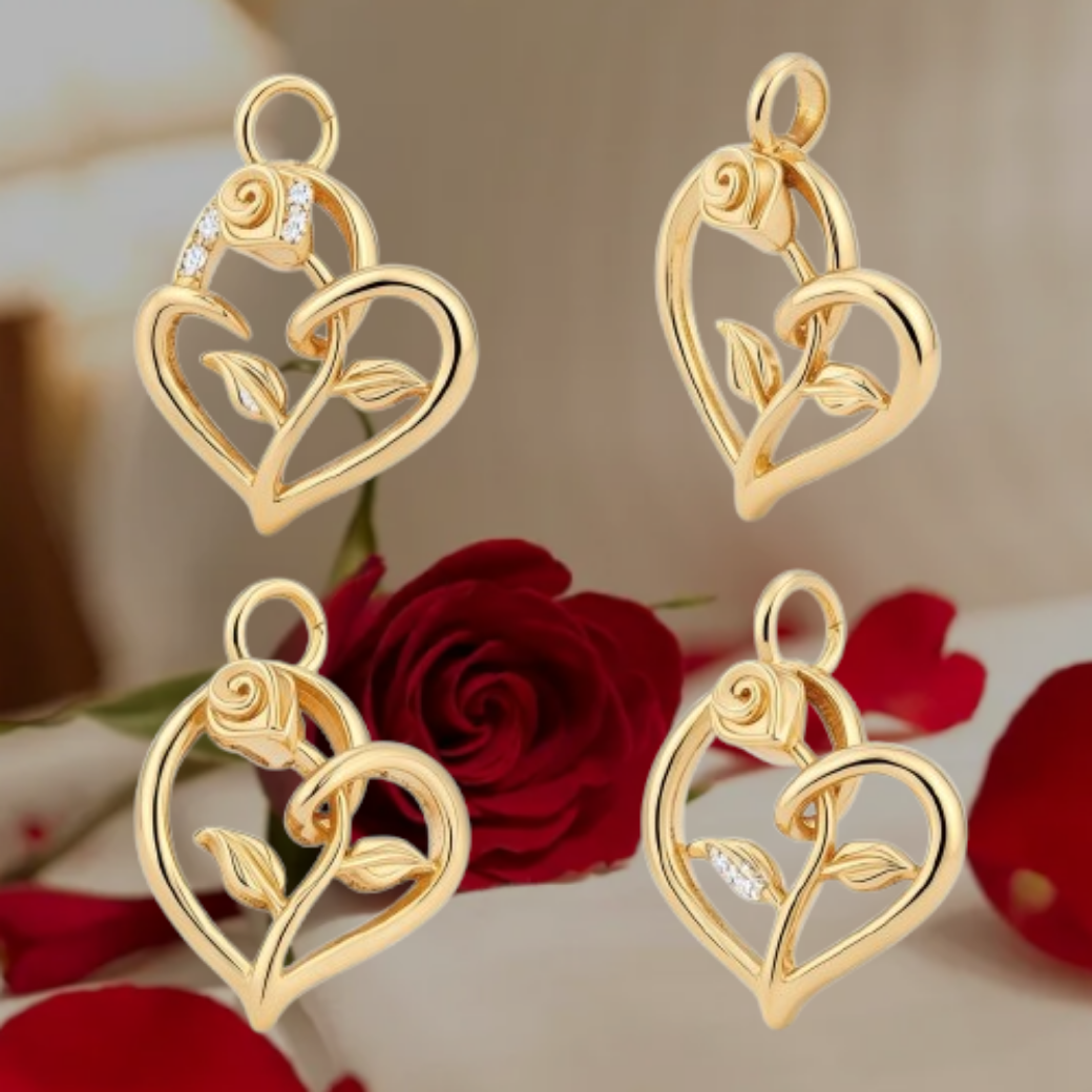 Golden Rose Heart Pendant Necklace – Solid 14K or 18K Gold – Romantic Floral Love Jewelry