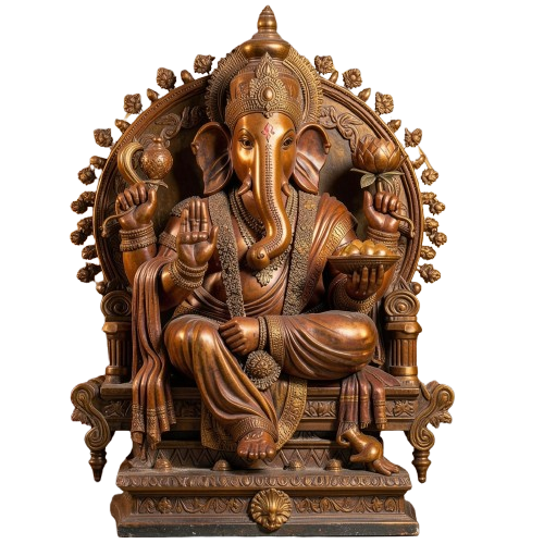 Lord Ganesh Bronze Statue with Modak & Blessing Gesture – Intricately Carved Divine Sculpture