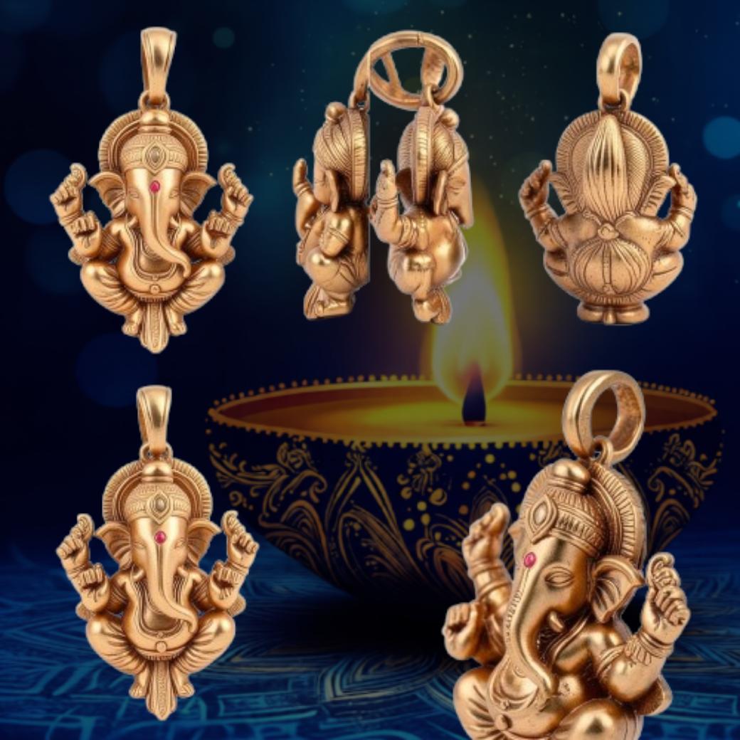 Lord Ganesh Pendant with Intricate Carvings – Modak & Blessing Gesture, Handcrafted Finis