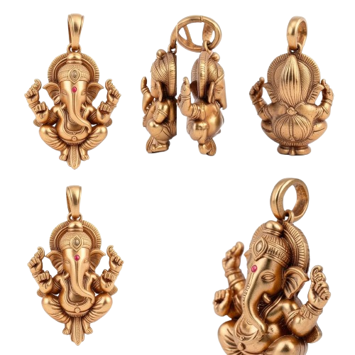 Gold Lord Ganesh Pendant with Intricate Fold Design – Sacred Modak & Blessing Gesture Charm