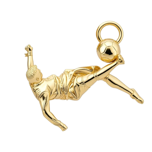 Footballer Bicycle Kick Pendant 30mm – Gold-Tone Metal Alloy – Soccer Player Necklace