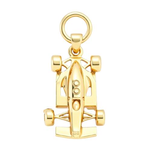F1 Racing Car Pendant – Silver & Brass Motorsport Charm | 35x15x6mm