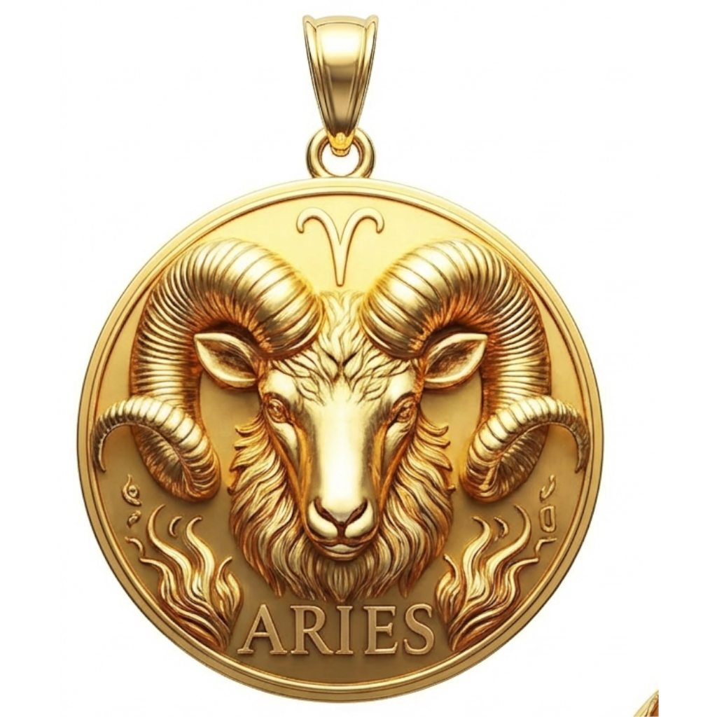 Aries Zodiac Pendant 3D – Ram Design, Gold or Silver, Astrology Jewelry Gift