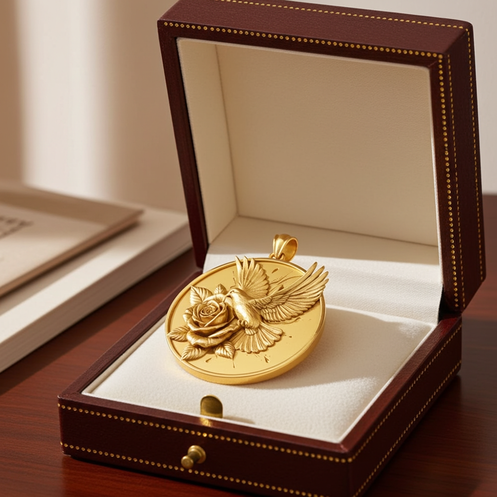 Polished Silver & Brass Hummingbird Rose Pendant Necklace | Handmade Engraved Floral Bird Jewelry | Gift for Her | Nature Inspired Charm