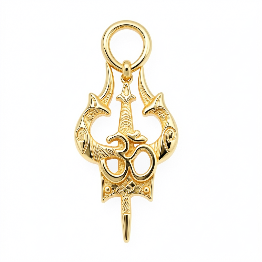 Om Shiva Trishul Pendant 35x17mm – Ornamental Necklace Charm – Casting Ready Jewelry Design