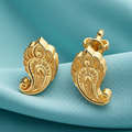 Gold Paisley Pattern Stud Earrings, Ornamental Gold Earrings, Handmade Statement Jewellery