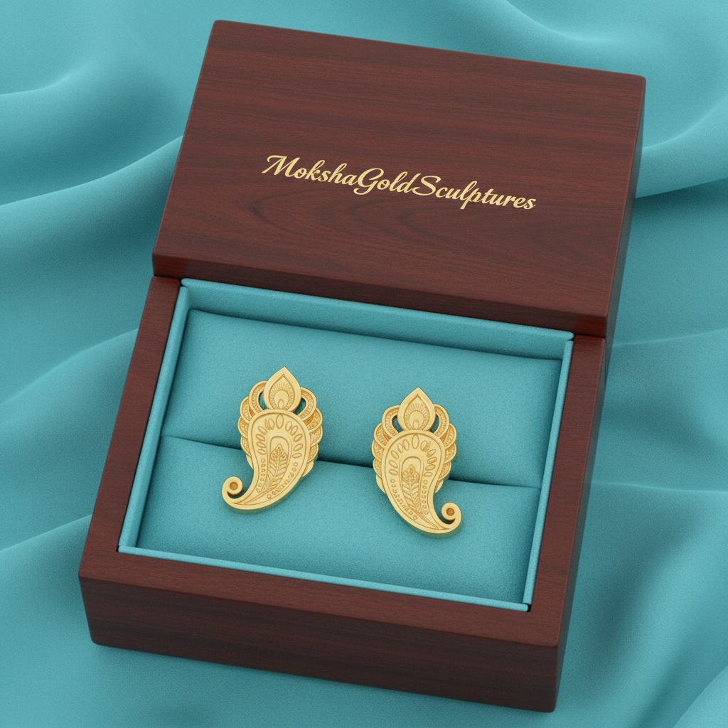 Gold Paisley Pattern Stud Earrings, Ornamental Gold Earrings, Handmade Statement Jewellery