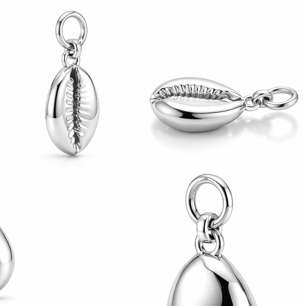 Cowrie Shell Pendant – Polished Silver & Brass Ocean-Inspired Charm