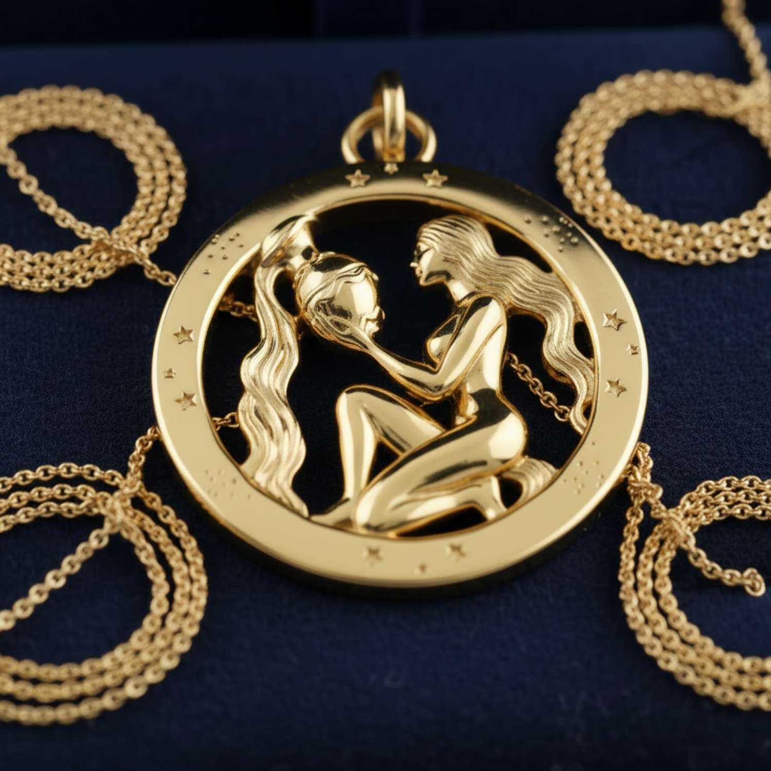 Aquarius Zodiac Pendant in 9K gold, silver, and brass by MokshaGoldSculptures on a 30mm circular frame.