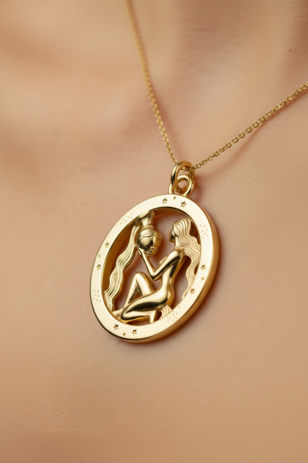 Aquarius Zodiac Pendant in 9K gold, sterling silver, or brass by MokshaGoldSculptures.