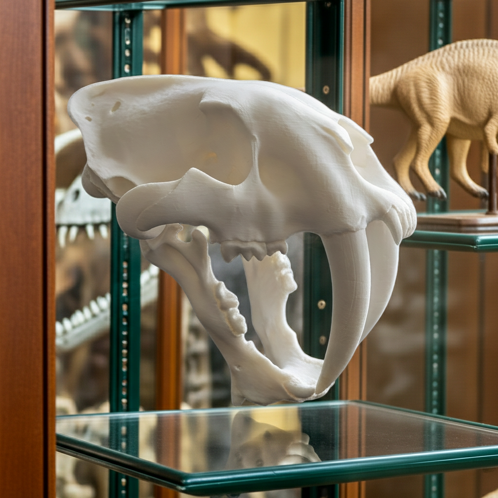 Smilodon Saber Tooth Skull 3D Print | Saber-Toothed Cat Fossil Replica | Desk Decor Skull Model | Prehistoric Gift | PLA Nylon Resin | 140mm Model