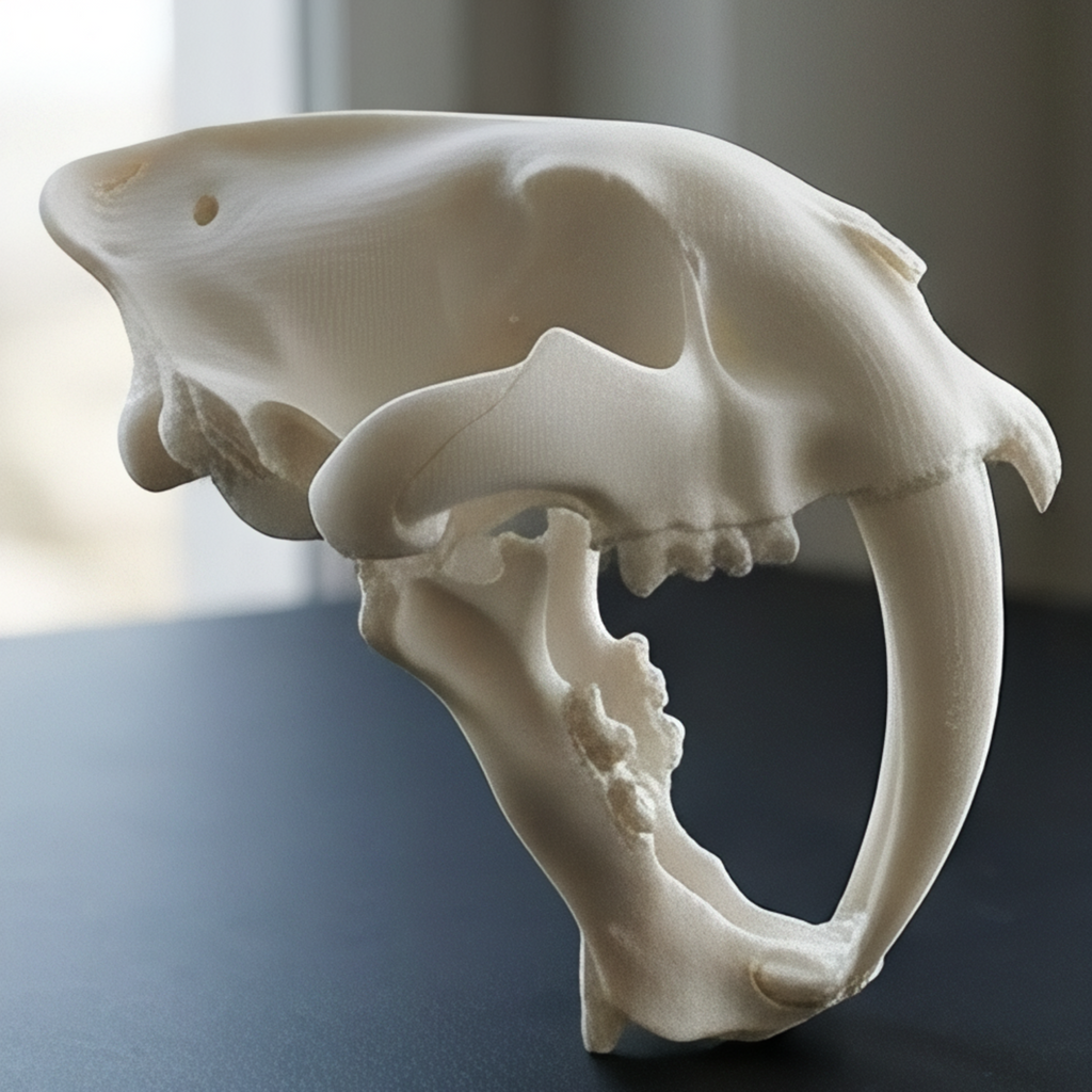 Smilodon Saber Tooth Skull 3D Print | Saber-Toothed Cat Fossil Replica | Desk Decor Skull Model | Prehistoric Gift | PLA Nylon Resin | 140mm Model