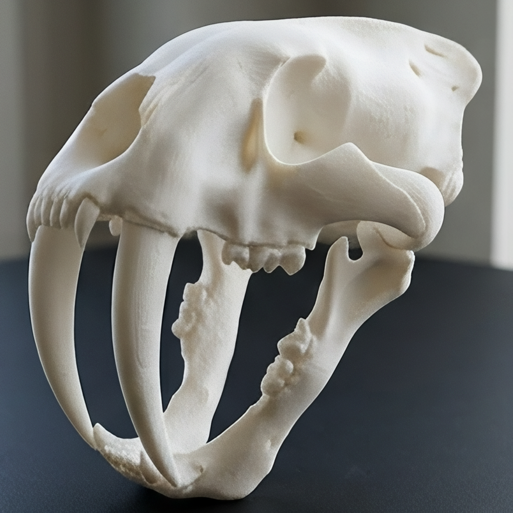Smilodon Saber Tooth Skull 3D Print | Saber-Toothed Cat Fossil Replica | Desk Decor Skull Model | Prehistoric Gift | PLA Nylon Resin | 140mm Model
