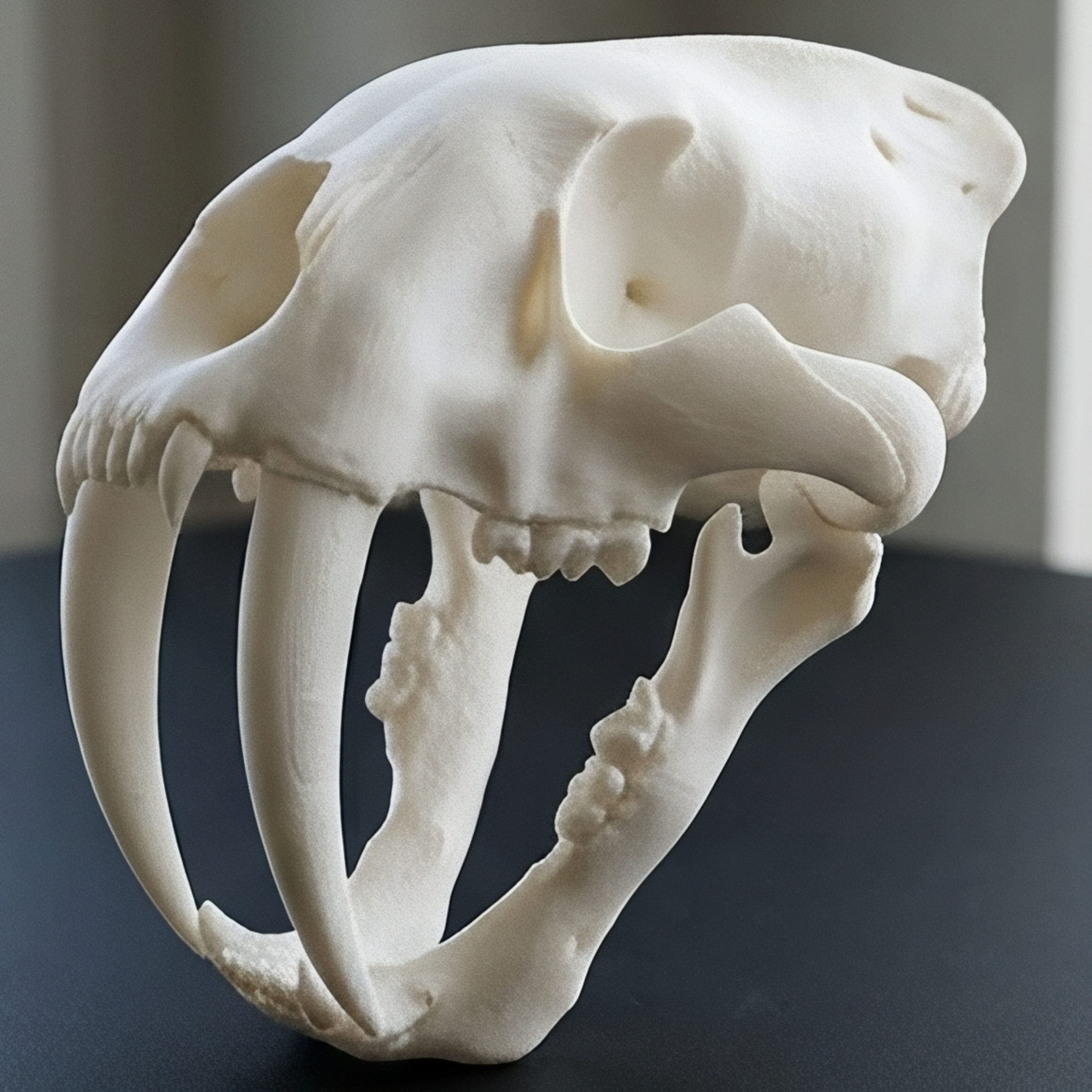 Smilodon Saber Tooth Skull 3D Print | Saber-Toothed Cat Fossil Replica | Desk Decor Skull Model | Prehistoric Gift | PLA Nylon Resin | 140mm Model