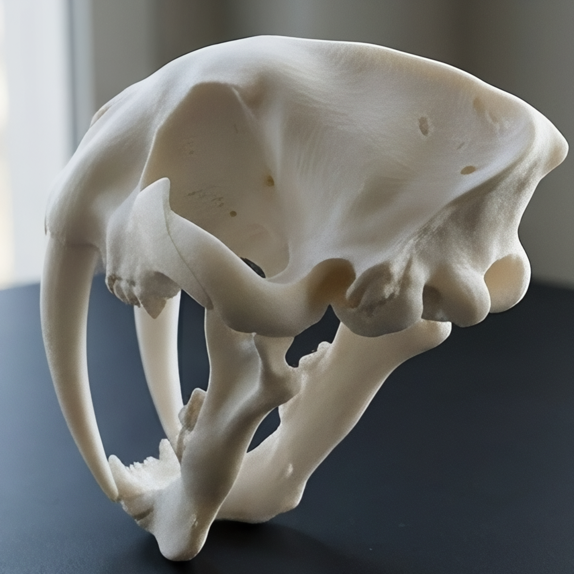 Smilodon Saber Tooth Skull 3D Print | Saber-Toothed Cat Fossil Replica | Desk Decor Skull Model | Prehistoric Gift | PLA Nylon Resin | 140mm Model