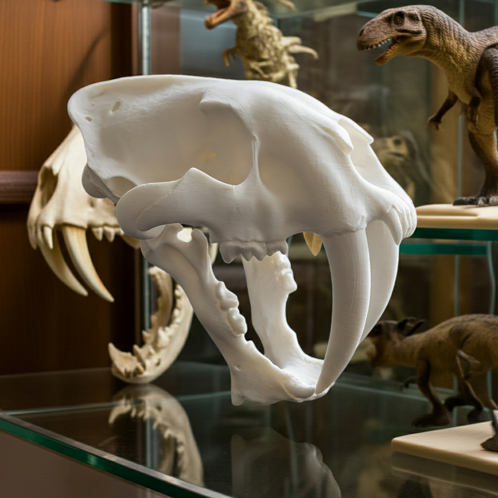Smilodon Saber Tooth Skull 3D Print | Saber-Toothed Cat Fossil Replica | Prehistoric Skull Model | Desk Decor | Ice Age Gift | PLA Resin Nylon | 160mm