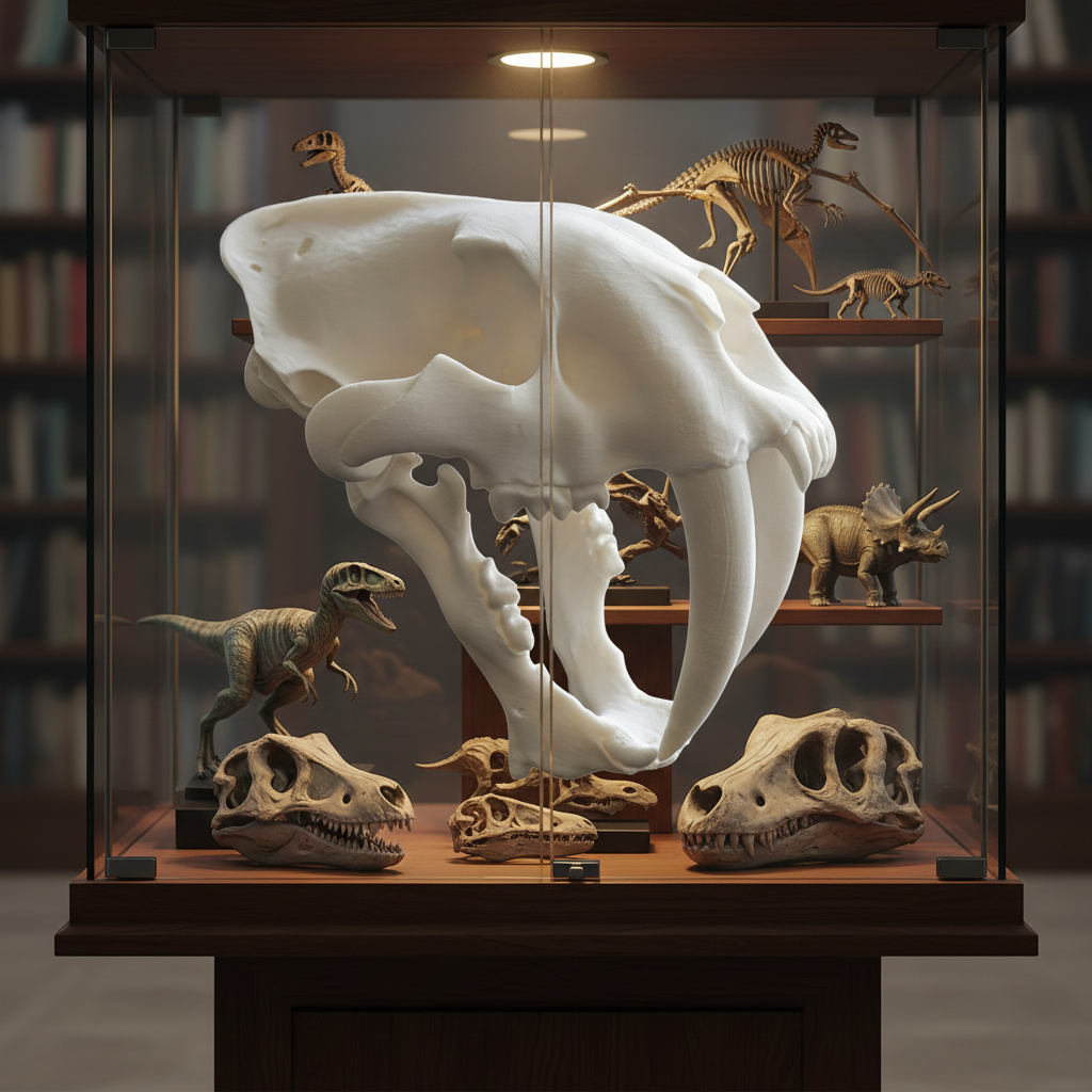 Smilodon Saber Tooth Skull 3D Print | Saber-Toothed Cat Fossil Replica | Prehistoric Skull Model | Desk Decor | Ice Age Gift | PLA Resin Nylon | 160mm