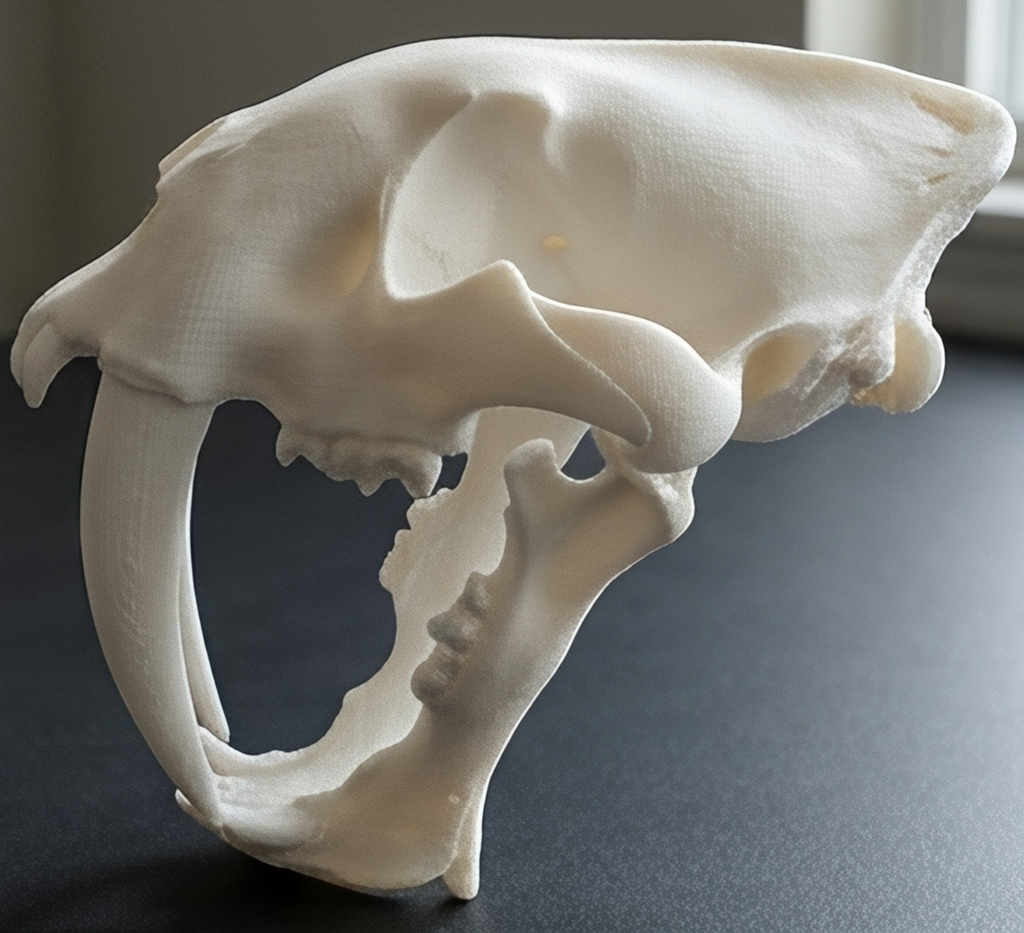 Smilodon Saber Tooth Skull 3D Print | Saber-Toothed Cat Fossil Replica | Desk Decor Skull Model | Prehistoric Gift | PLA Nylon Resin | 140mm Model