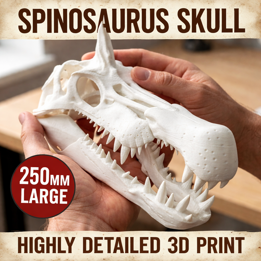 Spinosaurus Skull 250mm | 3D Printed Dinosaur Skull Replica | Collectible Prehistoric Sculpture