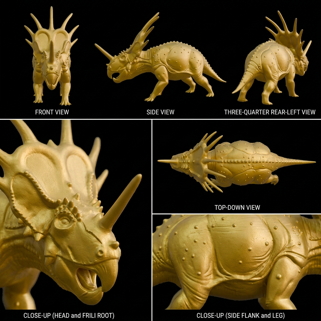 Styracosaurus Dinosaur 3D Print (130mm) – Detailed Horned Dino Model – PLA, Nylon, Resin, TPU Options – Desk Decor Gift