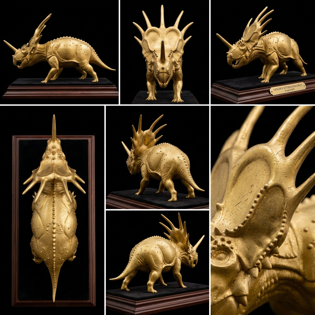 Styracosaurus Dinosaur 3D Print (130mm) – Detailed Horned Dino Model – PLA, Nylon, Resin, TPU Options – Desk Decor Gift